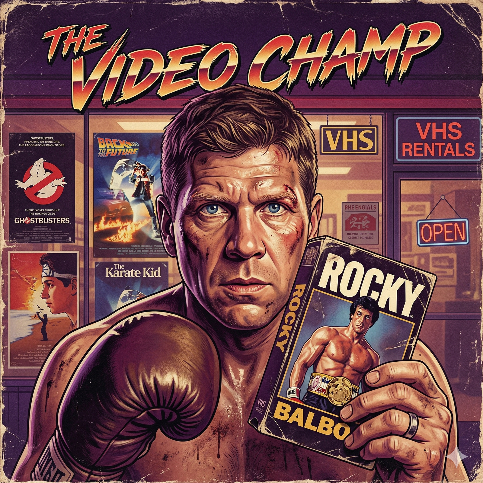 Mark holding a Rocky tape in boxing gloves